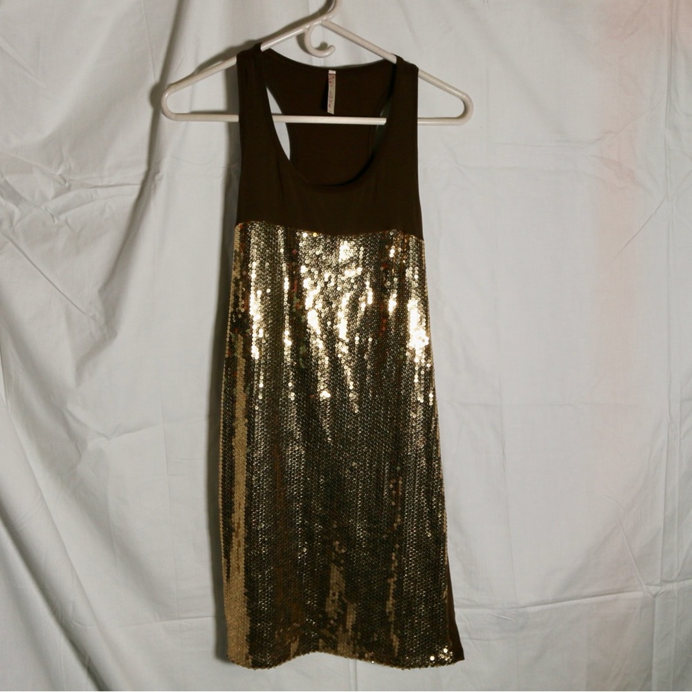 Gold and Brown Sequin Sleeveless Dress